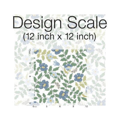 Primrose Blue and Off-White Floral Peel and Stick Wallpaper