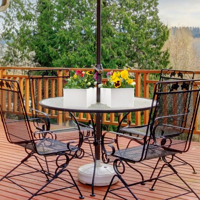White Enamel Square Patio Umbrella Planter Set