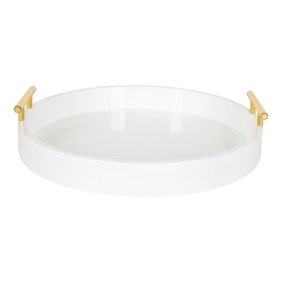 White and Gold Round MDF Tray with Handles
