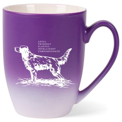 Elanze Designs 12 Ounce Ceramic Decorative Laser Engraved Giftable Novelty Tea Coffee Cup Mug Purple and White Dog Loyal Friendly Playful Intelligent