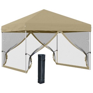 Outsunny 10' x 10' Pop Up Canopy Party Tent with Center Lift Hook Design, 3-Level Adjustable Height, Easy Move Roller Bag - 1 of 4
