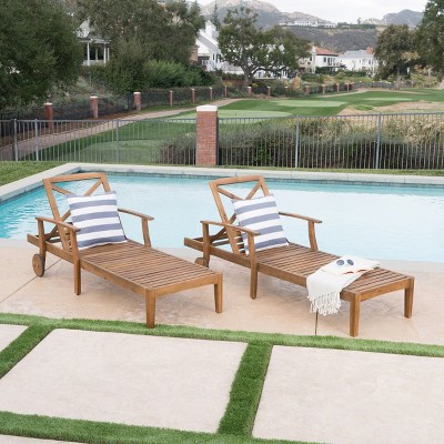 Perla Teak Finish Acacia Wood Outdoor Chaise Lounge Set