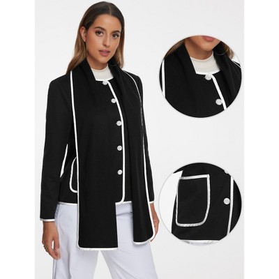 Allegra K Women's Button Down Pockets Elegant Casual Winter Coats Scarf Jacket Black X-Large — фото 2