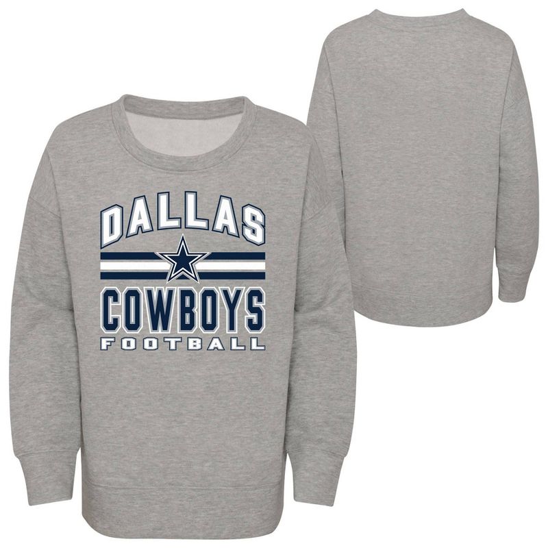 NFL Dallas Cowboys Girls&#39; Long Sleeve Crew Neck Fleece Sweatshirt, 1 of 3