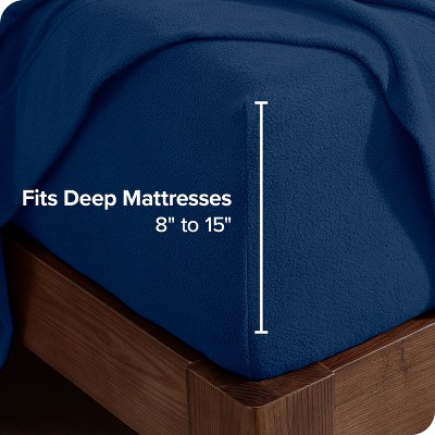 Queen Dark Blue Polar Fleece Deep Pocket Sheet Set