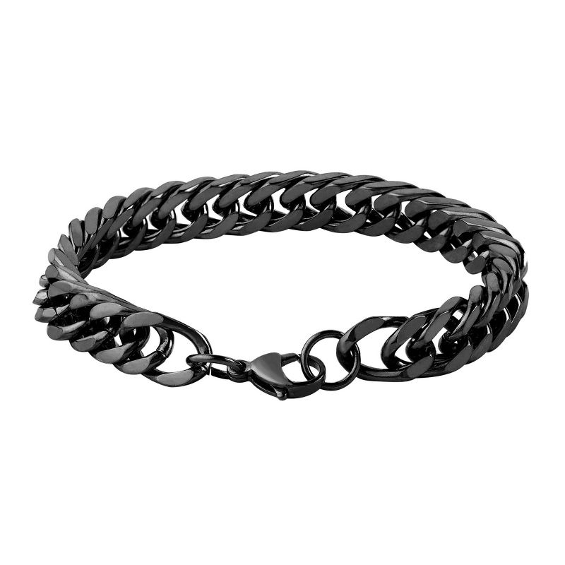 Men's West Coast Jewelry Blackplated Stainless Steel 8-Inch Curb Link Chain Bracelet, 2 of 4
