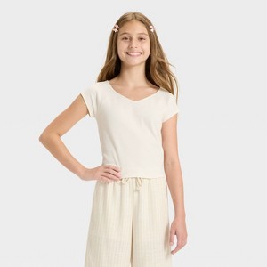 Girls' Short Sleeve V-Neck Ribbed T-Shirt - art class™ - 1 of 3