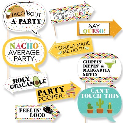 Big Dot of Happiness Funny Let's Fiesta - Mexican Fiesta Party Photo Booth Props Kit - 10 Piece