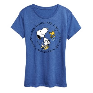 Women's - Peanuts - Good Things Are Coming Circle Short Sleeve Graphic T-Shirt - 1 of 4