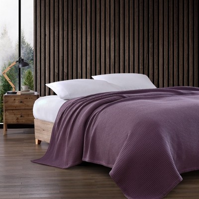 Purple Cotton Twin Waffle Weave Reversible Blanket