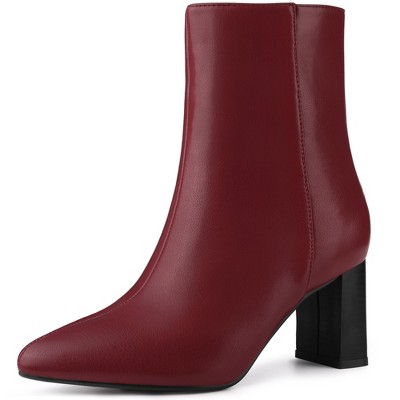 Allegra K Women's Side Zip Pointed Closed Toe Chunky Heels Ankle Boots
