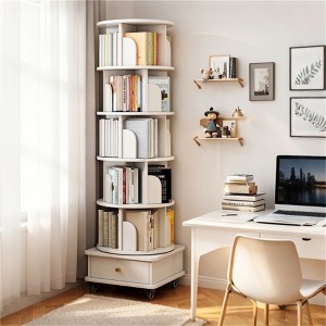 SKRAN 6 Tier Rotating Bookshelf, 360° Display And Spinning Bookshelf with Wheels and Drawer, Rotating Bookshelf Tower for Bedroom, Home, White - 1 of 4