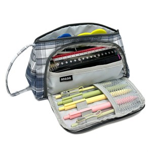 Wrapables Large Capacity Pencil Case, Portable Pencil Pouch for Stationery Office Supplies, Plaid Blue - 1 of 4