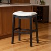 HomeRoots 31" White and Black Fabric and Solid Wood Backless Bar Height Bar Chair - 2 of 4