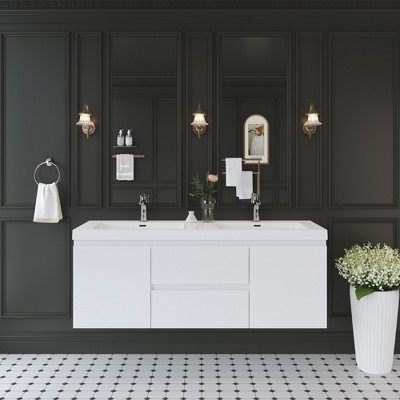 Whisen Floating Wall-Mounted Bathroom Vanity with Resin Sink, Water-Resistant Timber Cabinets and Drawers