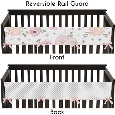 Image of Sweet Jojo Designs Girl Single Long Front Rail Guard Cover Watercolor Floral Pink, Grey and White