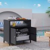 Black Rattan Outdoor Storage Cabinet with Acacia Wood Countertop, 2-Door Bar & Buffet Table for Patio, Garden, Poolside - 2 of 4