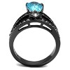 Slickblue Light Black Stainless Steel Ring with Sea Blue CZ, Pave Design, Women’s Fashion Ring, Single-Tone, Sizes 5-10 - 3 of 4