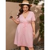 Coolmee Women's Plus Size Dress Short Sleeve A Line Wrap Drawstring Dress Flowy V Neck High Waist Midi Dress - 2 of 4