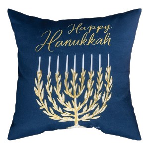 Navy Hanukkah Celebration 18 Inch Climaweave Pillow by Manual Woodworkers and Weavers - 1 of 3