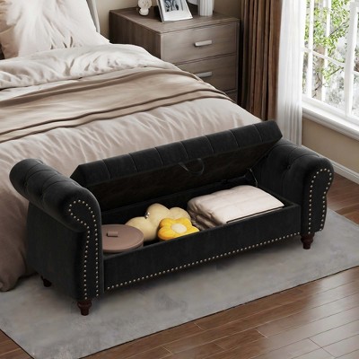 NicBex Modern 64.5" Tufted Storage Bench with Velvet Upholstery for Bedroom and Living Room