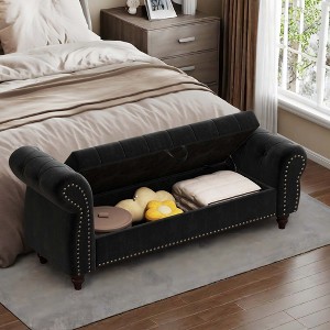 NicBex Modern 64.5" Tufted Storage Bench with Velvet Upholstery for Bedroom and Living Room - 1 of 4