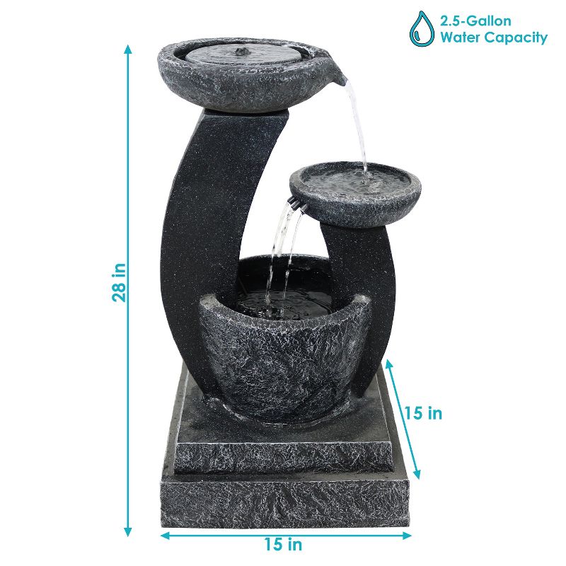 Sunnydaze Outdoor Modern Cascading Bowls Solar Powered Water Fountain with Battery Backup, LED Lights, and Submersible Pump - 28" - Black, 4 of 14
