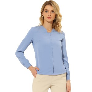 INSPIRE CHIC Women's Long Sleeve Solid Color Lightweight Blouses - 1 of 4