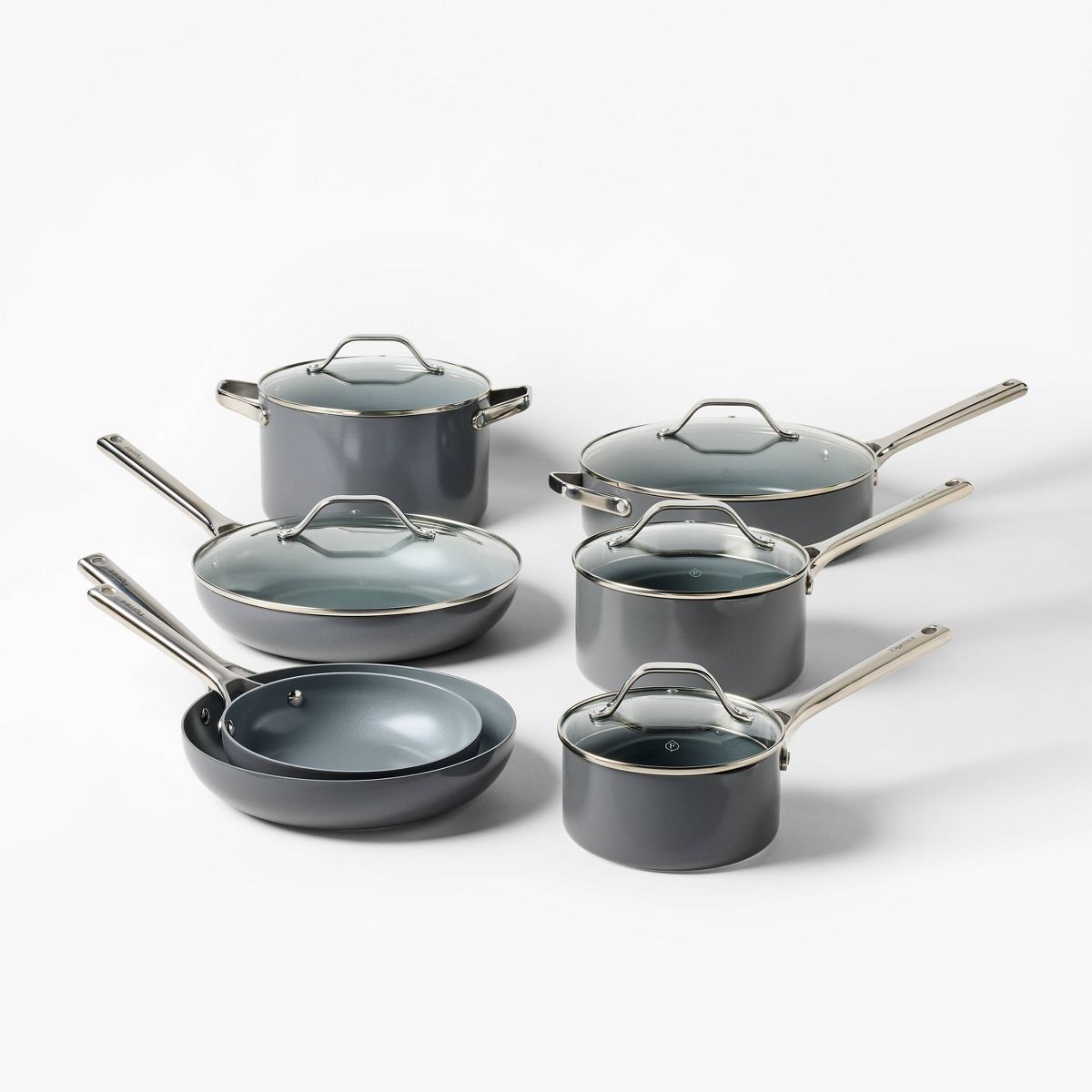 12pc Nonstick Ceramic Coated Aluminum Cookware Set Dark Gray - Figmint™