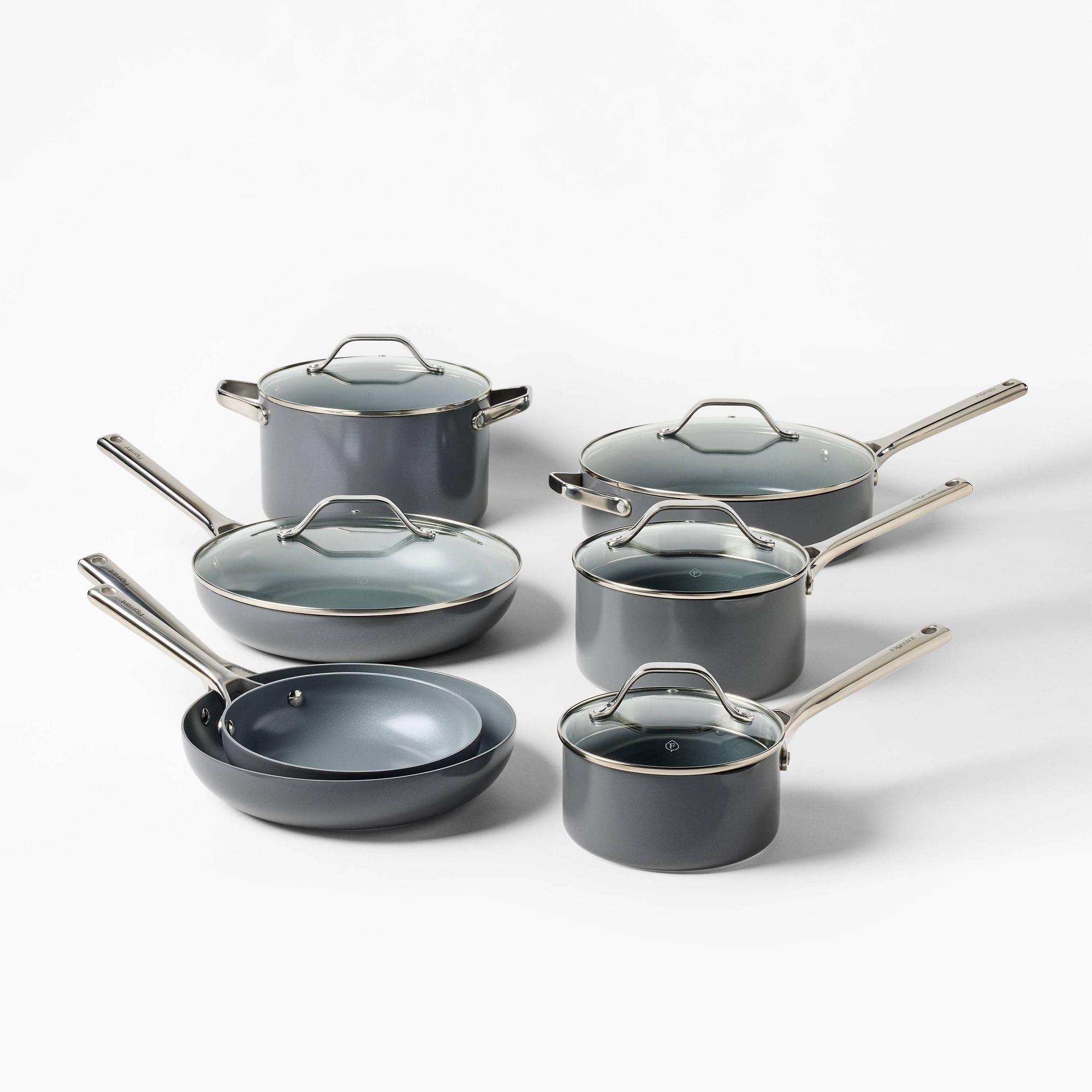 12pc Nonstick Ceramic Coated Aluminum Cookware Set Dark Gray - Figmint™