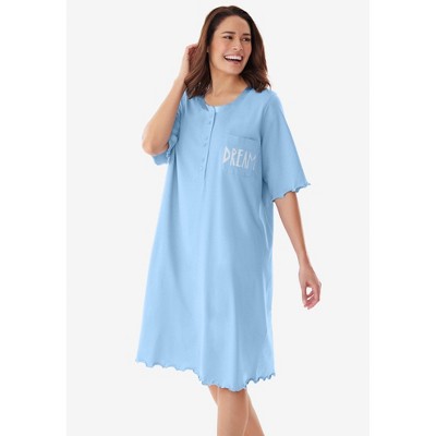Dreams & Co. Plus Size Satin Trim Cotton Sleepshirt