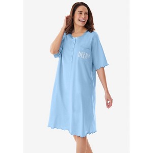 Dreams & Co. Plus Size Satin Trim Cotton Sleepshirt - 1 of 4