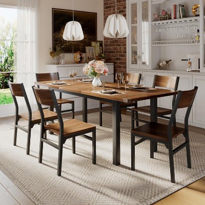 SweDrea 7-Piece Walnut Dining Table Set with 6 Chairs