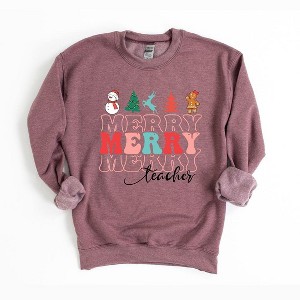 Simply Sage Market Women's Graphic Sweatshirt Merry Stacked Teacher - 1 of 4