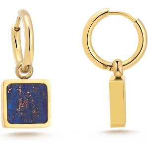 Gold Plated Dangle Huggie Earrings with Abalone Shell Teardrop, Lightweight Leverback Statement Jewelry - 1 of 4