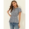 INSPIRE CHIC Women's Floral Print Smocked Flutter Sleeves Tie Collar Peplum Blouse - 3 of 4