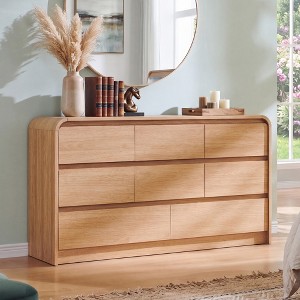 curved dresser T4TREAM 54" Modern Fluted 6 Drawers for Bedroom, Natural Oak Sanded and stained hardwood plywood drawer boxes with dovetail joinery for rigidity and lasting quality SinCiDo Modern 8 Drawer Dresser,