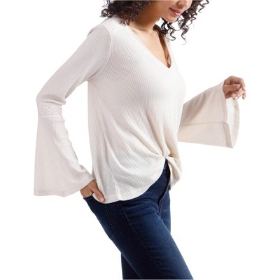 Lucky Brand Womens Flare Sleeve Thermal Blouse, Off-White, Medium