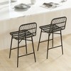 HOMCOM Rattan Counter Height Bar Stools Set of 2, 26" Wicker Barstools with Back, Bar Chairs for Kitchen Island, Kitchen Counter, Dining Room, Black - 2 of 4
