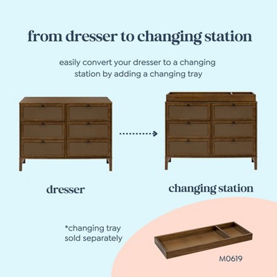 Walnut Double Nursery Dresser with Pressed Cane Accents