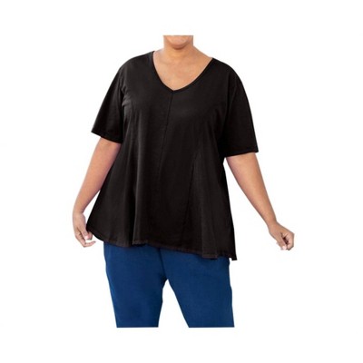 Women's Solid Idalia Short Sleeve Cotton Knit Top - Plus - On The Plus Side