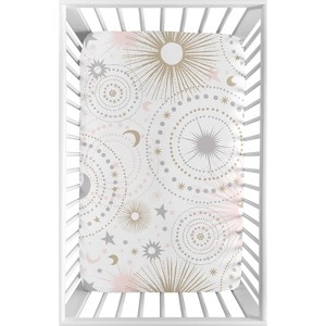 Sweet Jojo Designs Girl Baby Fitted Mini Crib Sheet Celestial Pink Gold and Grey - 1 of 4