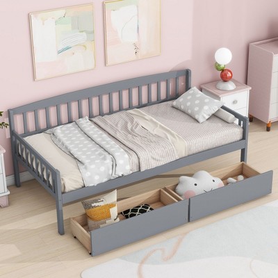 NicBex Twin Size Pine Wood Daybed with 2 Drawers,Sofa Bed Frame for Bedroom,Living Room,Apartment