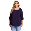 Garvee Women Pleated Flowy Top 3/4 Roll Sleeve Casual Loose Blouse Round Neck Tunic Shirt Long Sleeve - 3 of 4