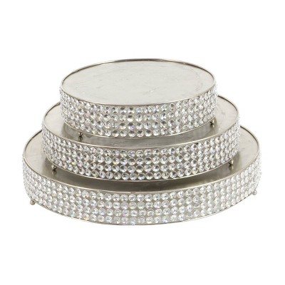 Silver Encrusted Iron Cake Stands with Crystal Beads, Set of 3