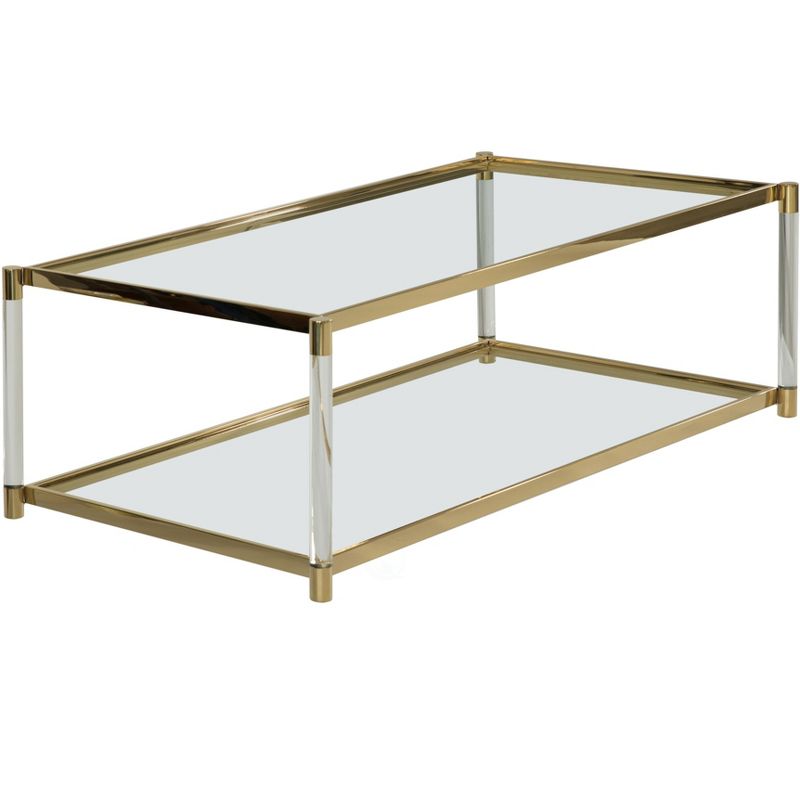 Fabulaxe Acrylic Rectangular Modern Gold Metal Coffee Table with Tempered Glass and Shelf for Office, Dining Room, Entryway, 1 of 9