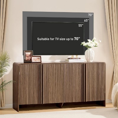 AMERLIFE Fluted Sideboard Buffet Cabinet with Storage, 63" Modern Console with 4 Doors and Adjustable Shelves for Dining Room, Kitchen, Brown — фото 6