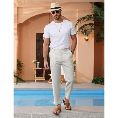 Men's Lightweight Cotton Linen Pants Casual Trouser Summer Yoga Beach Pant with Pockets