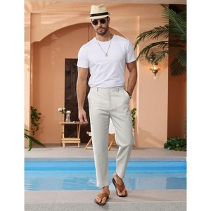 Men's Lightweight Cotton Linen Pants Casual Trouser Summer Yoga Beach Pant with Pockets - 1 of 4