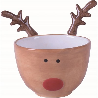 Transpac Dolomite 6 in. Brown Christmas Reindeer Bowl with Spreaders Set of 3